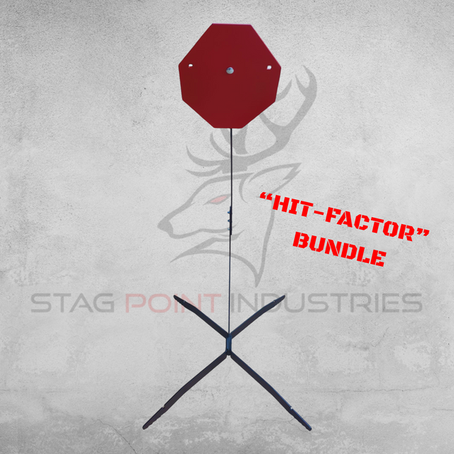 "Hit-Factor" Bundle – Pistol/Light Rifle CENTREFIRE Scorpion Post Target Stand + IPSC Standard Target (8mm AR500 Armour)