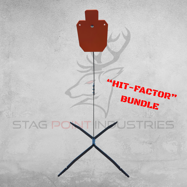 "Hit-Factor" Bundle – Pistol/Light Rifle CENTREFIRE Scorpion Post Target Stand + Half-Size IPSC Silhouette Target (8mm AR500 Armour)
