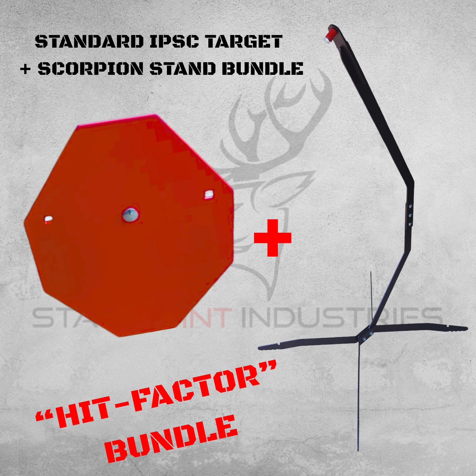 "Hit-Factor" Bundle – Pistol/Light Rifle CENTREFIRE Scorpion Post Target Stand + IPSC Standard Target (8mm AR500 Armour)