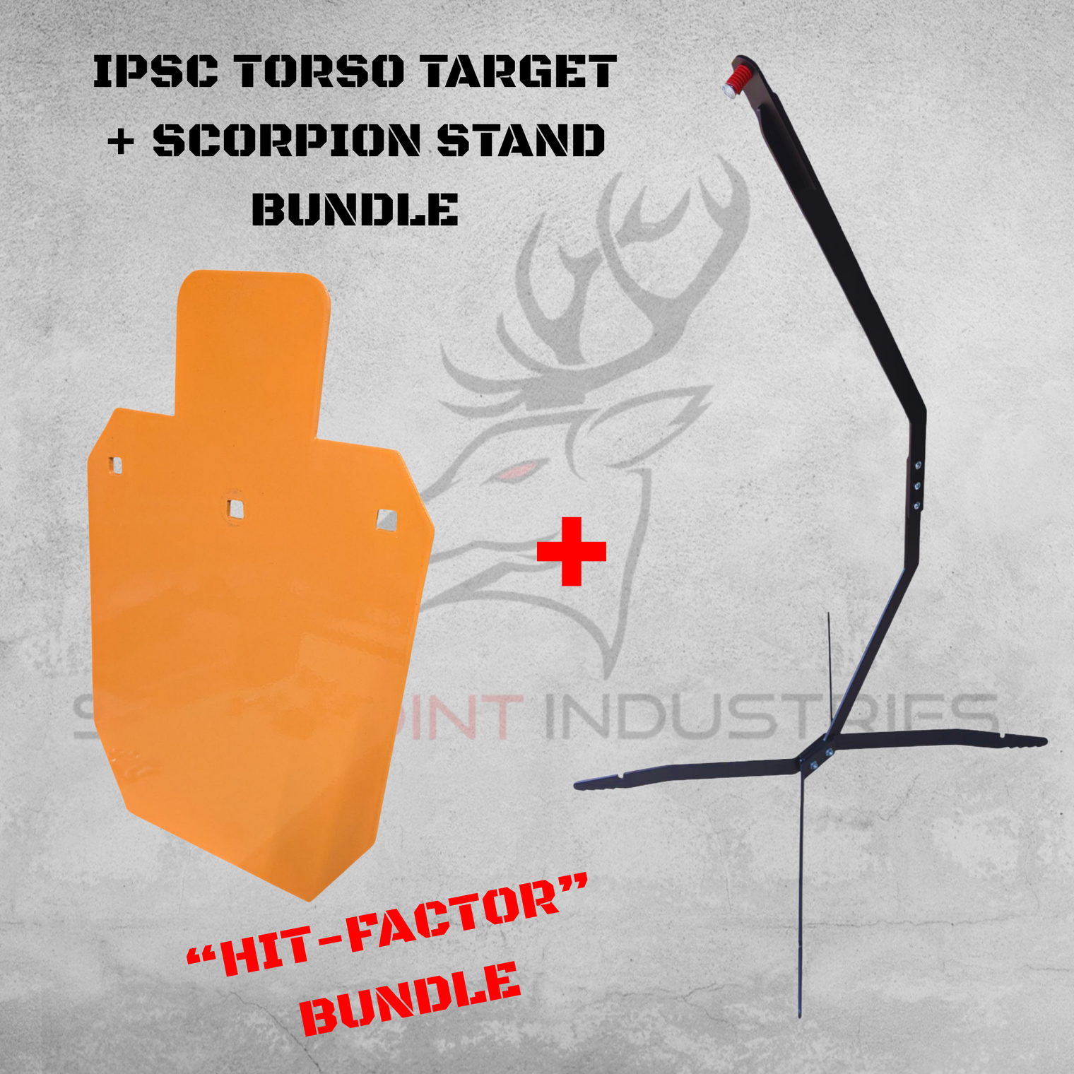 "Hit-Factor" Bundle – Pistol/Light Rifle CENTREFIRE Scorpion Post Target Stand + Half-Size IPSC Silhouette Target (8mm AR500 Armour)