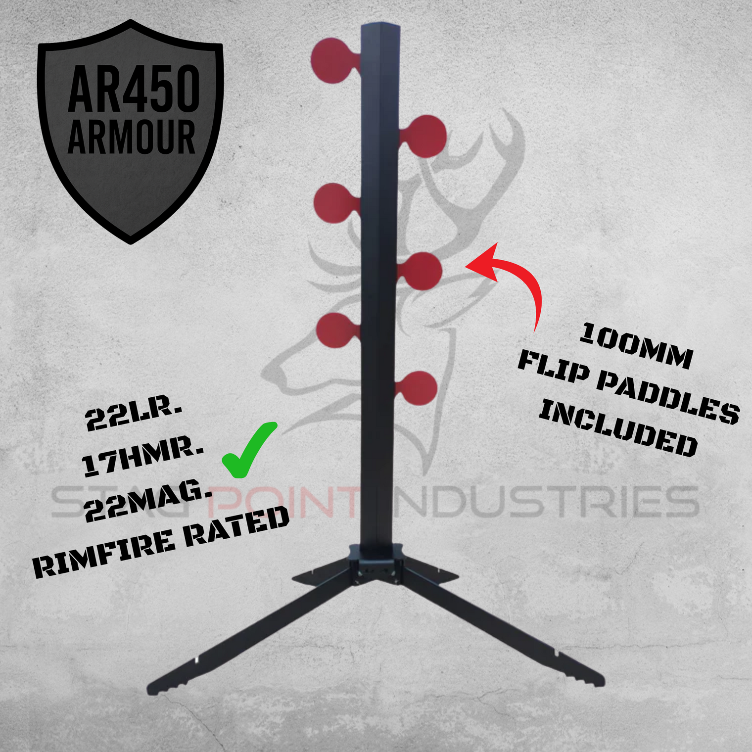 DT-Cadet Armoured Duelling Tree Bundle – Rimfire Kit with REACK X-BASE & X6 100MM AR450 Flip Paddles